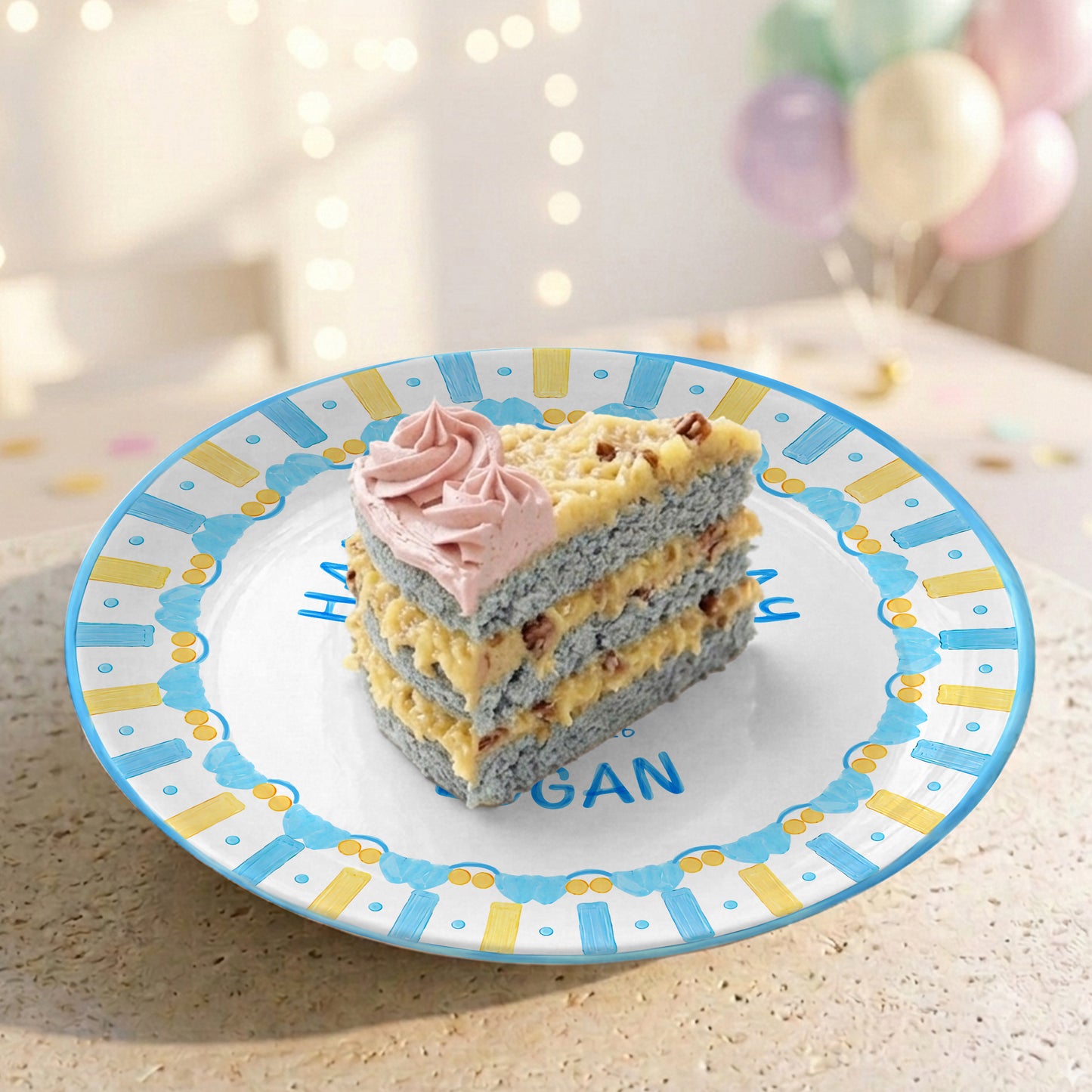 Pastel Candle Cake Personalized Birthday Plate, Custom Ceramic Kids Keepsake P818JSL0