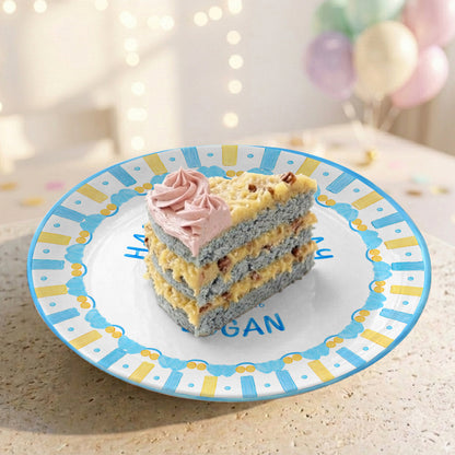 Pastel Candle Cake Personalized Birthday Plate, Custom Ceramic Kids Keepsake P818JSL0
