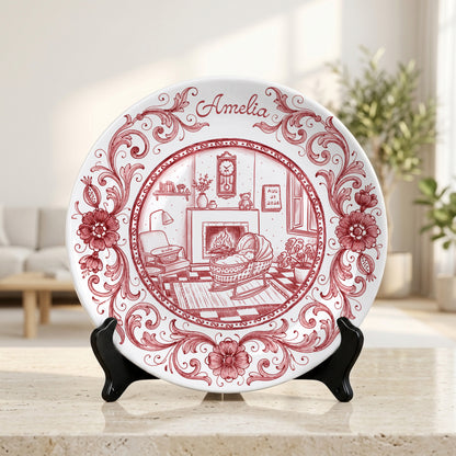 Red Baby Birth Keepsake Personalized Birthday Plate P719RMV01b