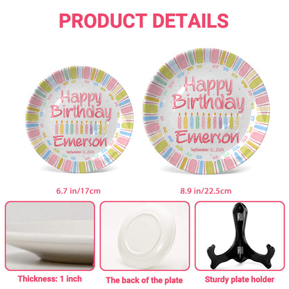 Pink Stripe Personalized Birthday Plate P520UL70