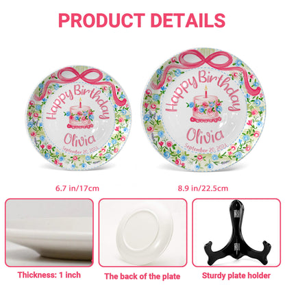 Floral Wreath with Pink Bow Personalized Birthday Plate P410DXJ0