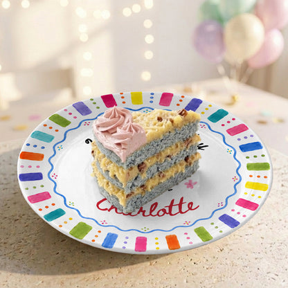 Rainbow Candles Birthday Cake Custom Name Gift Personalized Birthday Plate P814DRZ0