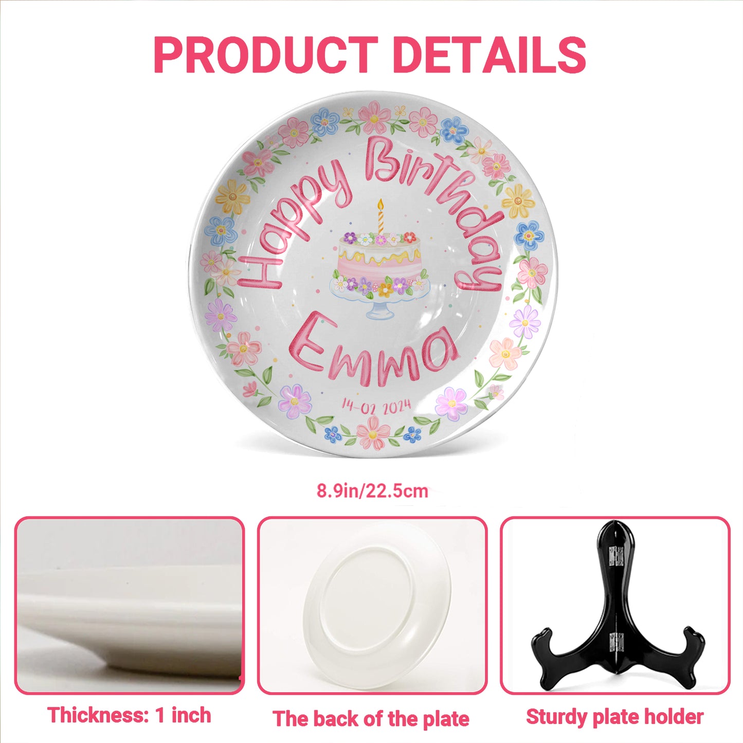 Pastel Floral Birthday Cake Personalized Birthday Plate P32GVK0