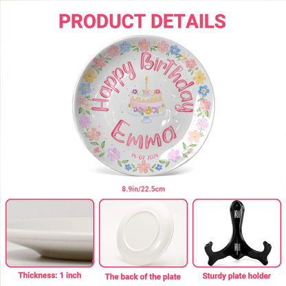 Pastel Floral Birthday Cake Personalized Birthday Plate P32GVK0