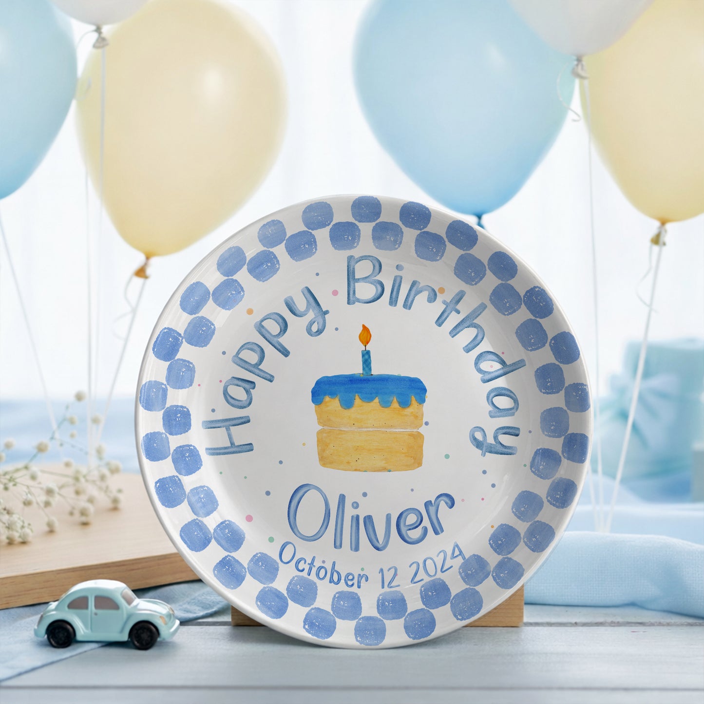 Blue Dot Cake Personalized Birthday Plate P31751E0