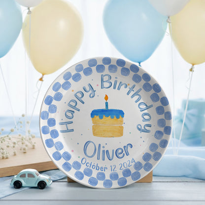 Blue Dot Cake Personalized Birthday Plate P31751E0