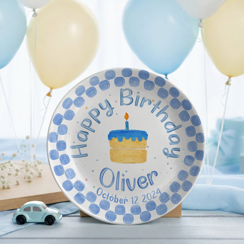 Blue Dot Cake Personalized Birthday Plate P31751E0