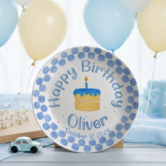 Blue Dot Cake Personalized Birthday Plate P31751E0