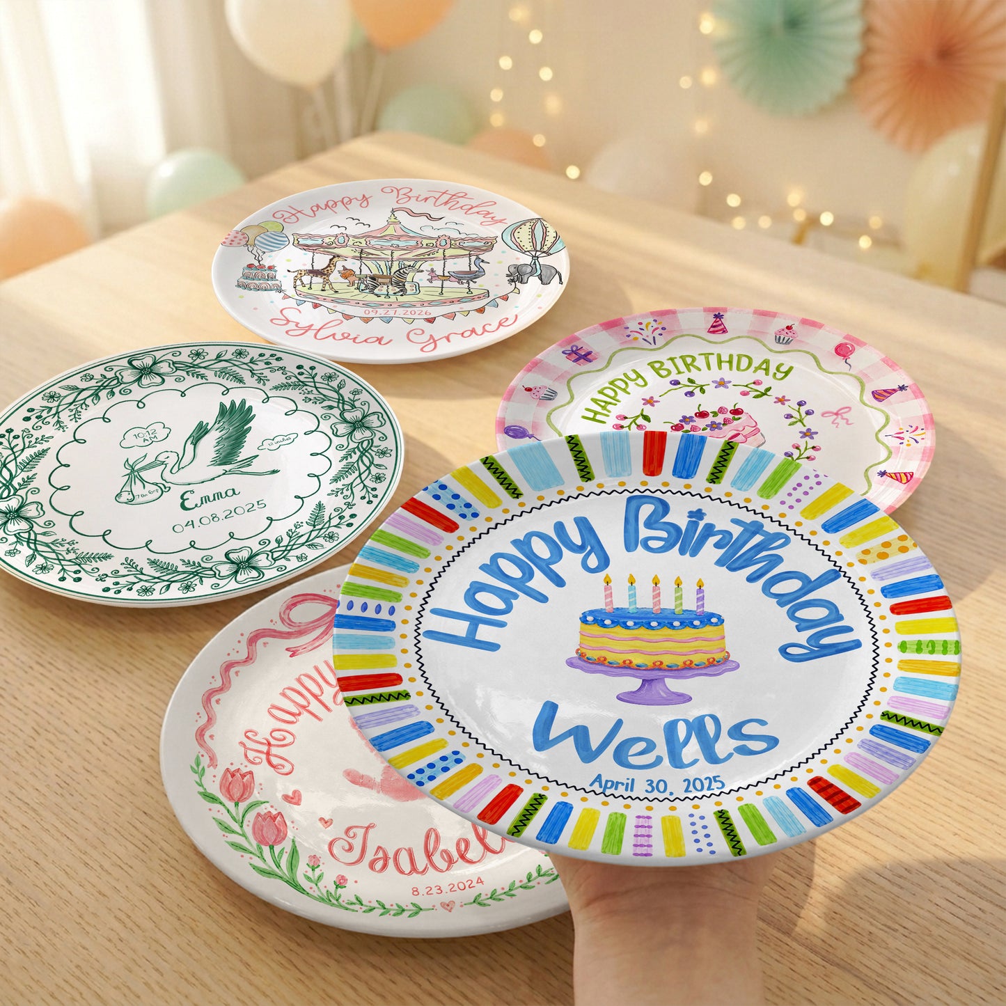 Colorful Cake Custom Name Kids Keepsake Gift Personalized Birthday Plate P821ZAT0