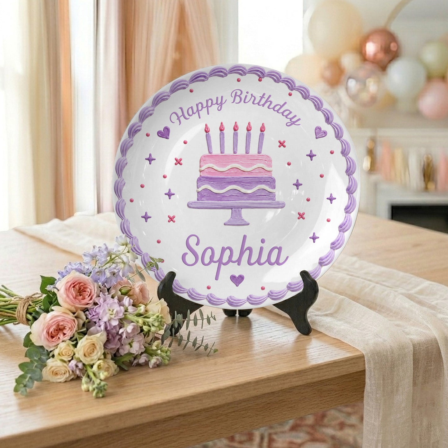 Lavender Scallop Cake Personalized Birthday Plate for Girls P327AW10