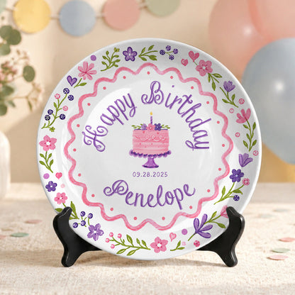 Floral Cake First Birthday Custom Name Keepsake Personalized Birthday Plate P826KAY0