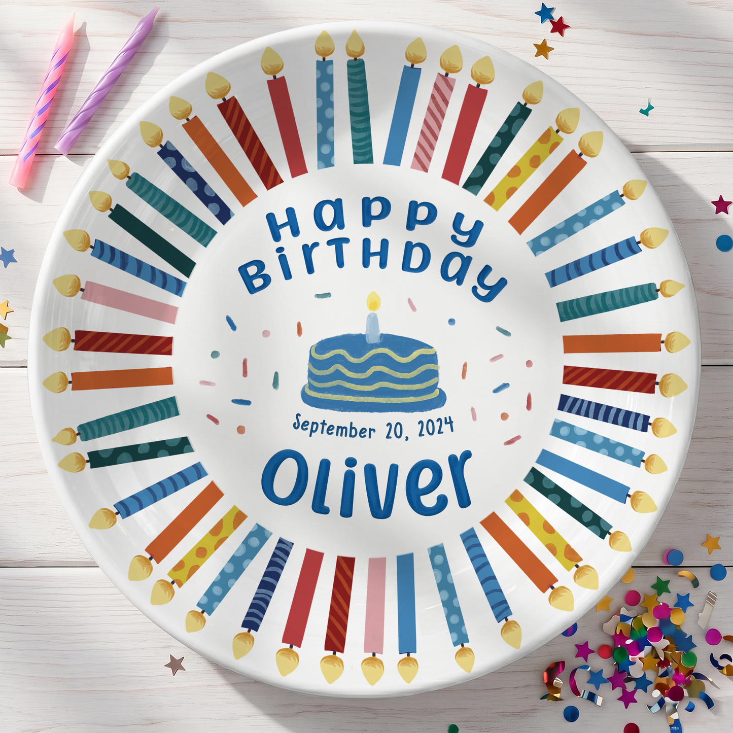 Colorful Birthday Candles Keepsake Personalized Birthday Plate D77RCU0
