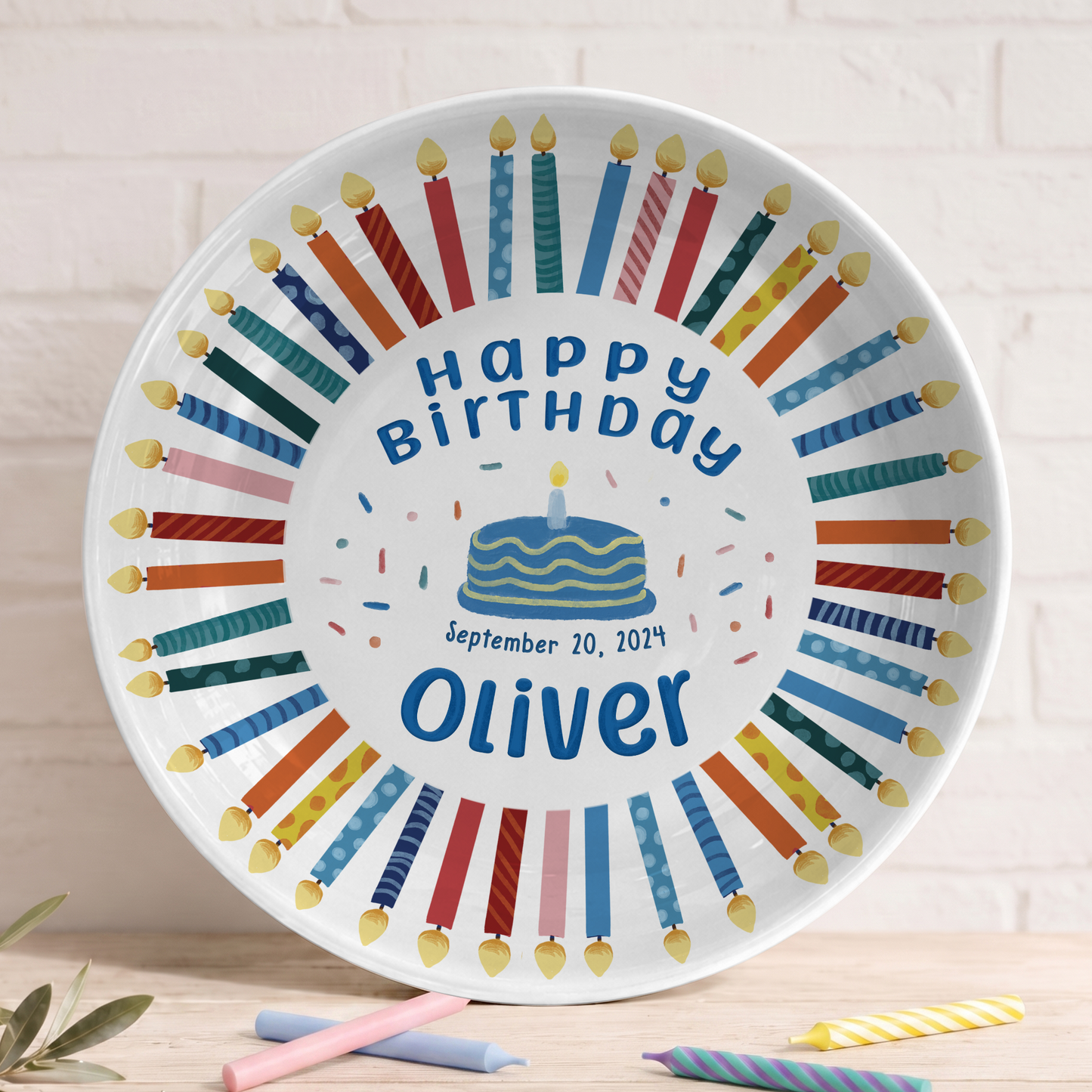 Colorful Birthday Candles Keepsake Personalized Birthday Plate D77RCU0