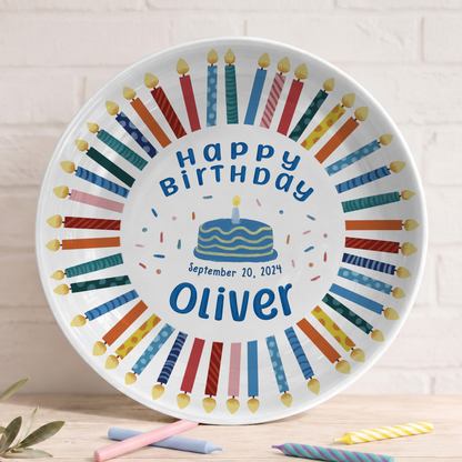 Colorful Birthday Candles Keepsake Personalized Birthday Plate D77RCU0