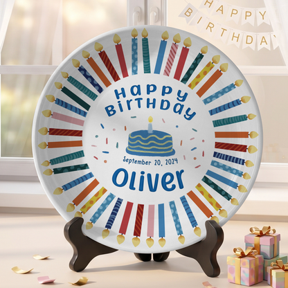 Colorful Birthday Candles Keepsake Personalized Birthday Plate D77RCU0