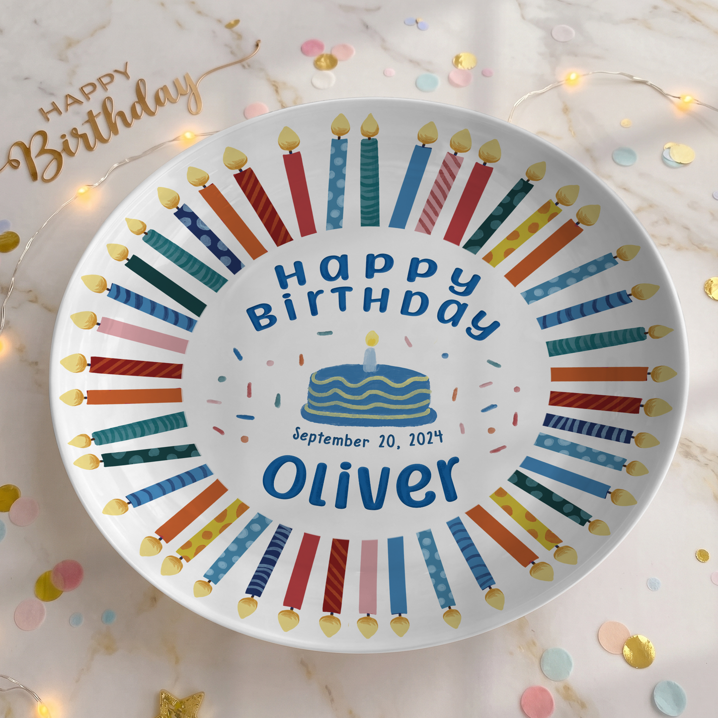 Colorful Birthday Candles Keepsake Personalized Birthday Plate D77RCU0