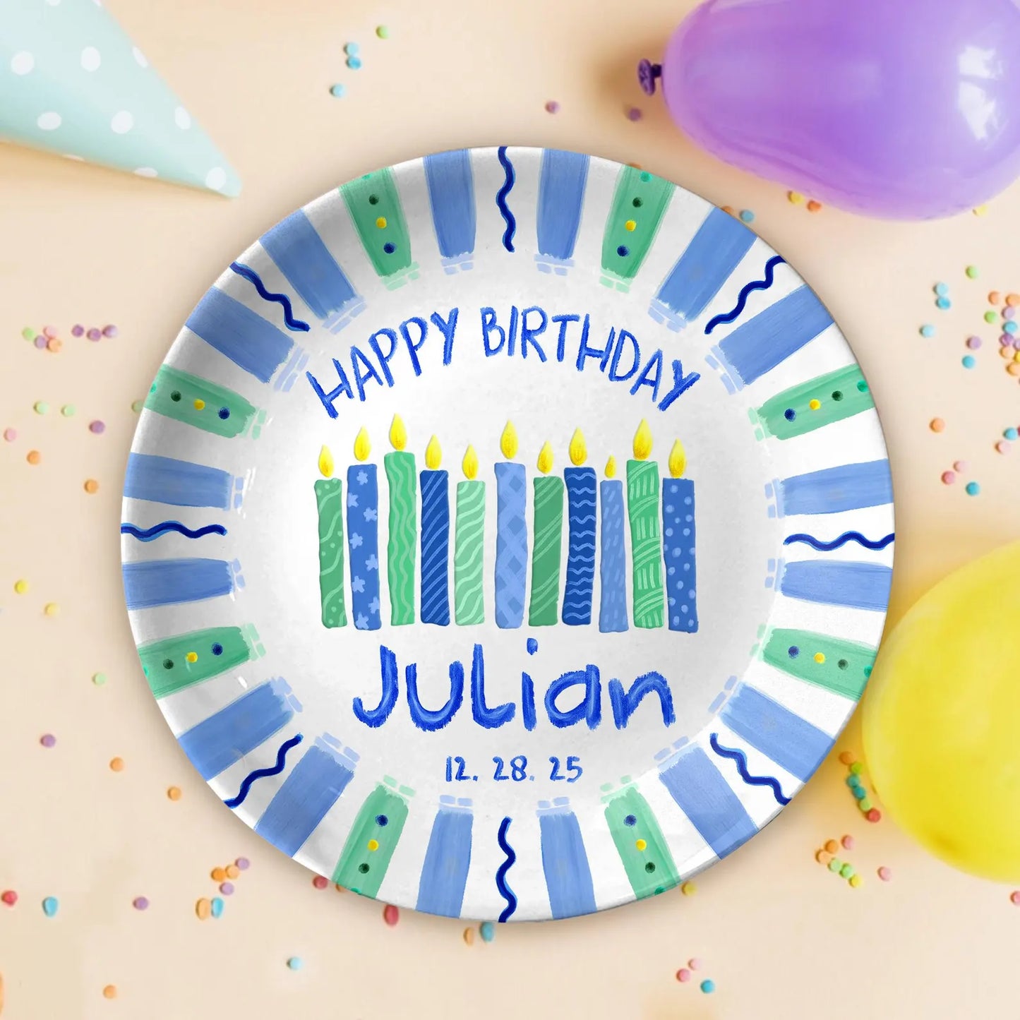 Blue and Green Candles Personalized Birthday Plate D916IIR0