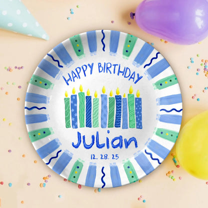 Blue and Green Candles Personalized Birthday Plate D916IIR0