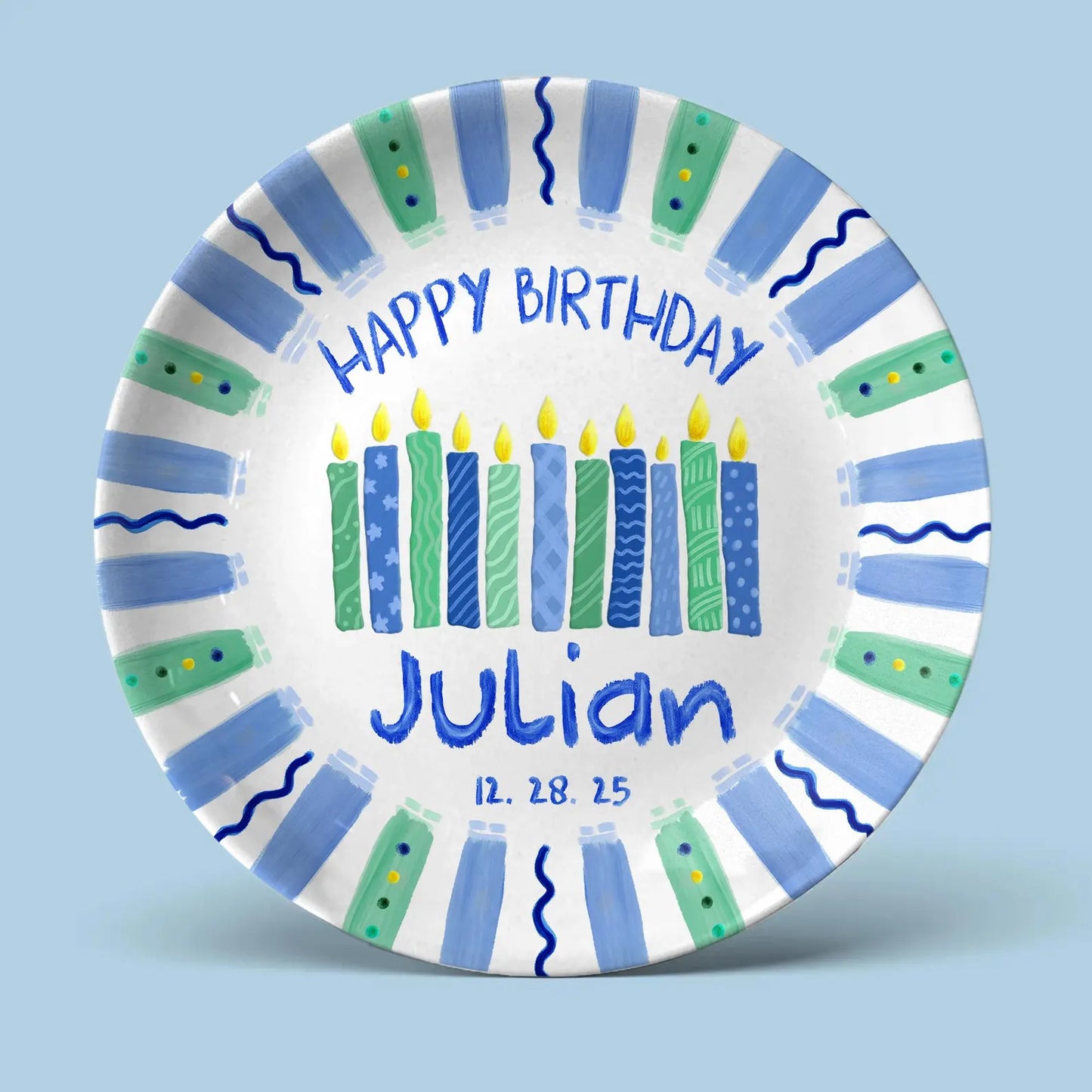 Blue and Green Candles Personalized Birthday Plate D916IIR0