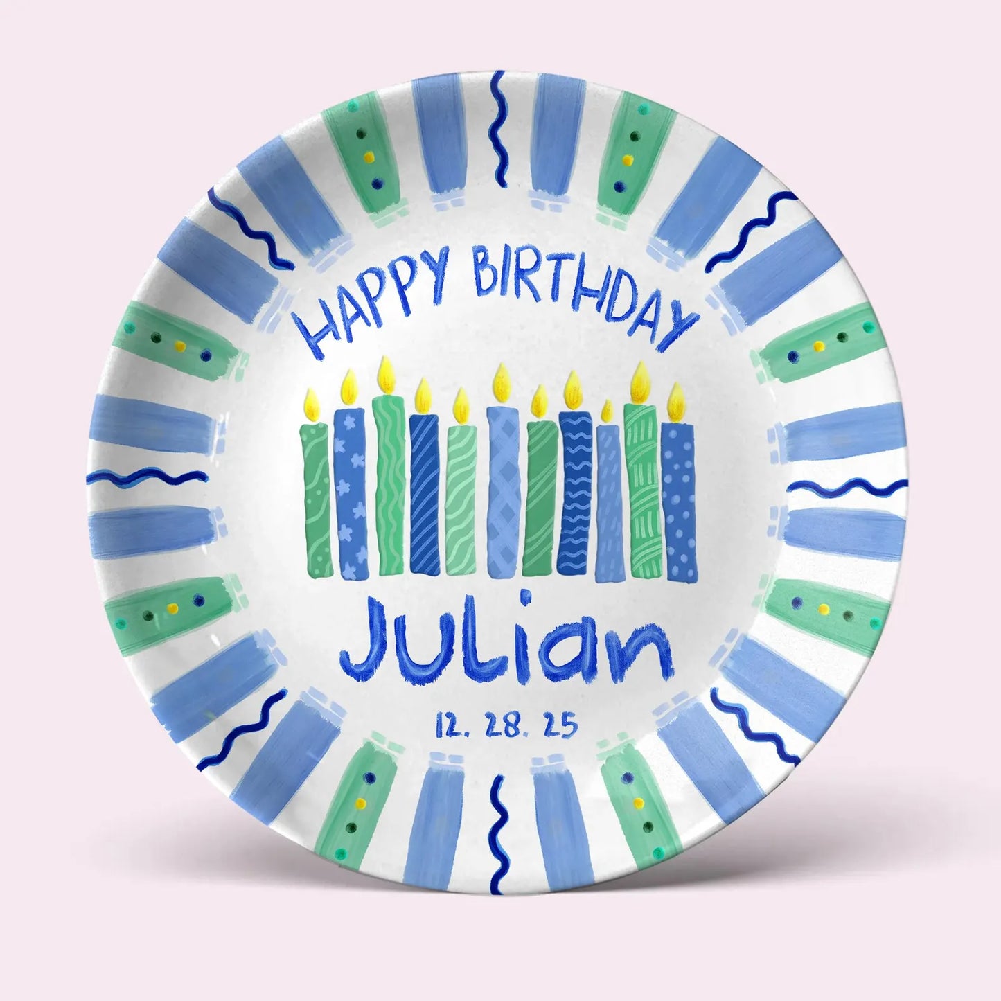 Blue and Green Candles Personalized Birthday Plate D916IIR0