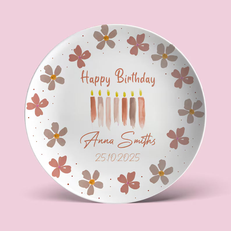 Earth Tone Flowers and Candles Personalized Birthday Plate D925HRY0