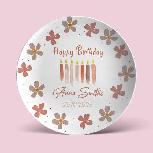 Earth Tone Flowers and Candles Personalized Birthday Plate D925HRY0