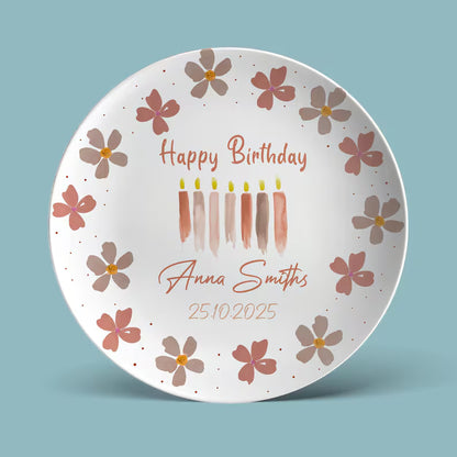 Earth Tone Flowers and Candles Personalized Birthday Plate D925HRY0