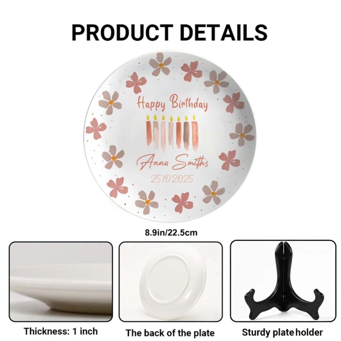 Earth Tone Flowers and Candles Personalized Birthday Plate D925HRY0