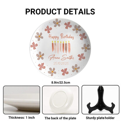 Earth Tone Flowers and Candles Personalized Birthday Plate D925HRY0