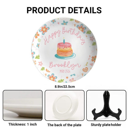 Colorful Floral with Cake Personalized Birthday Plate D92YJX0