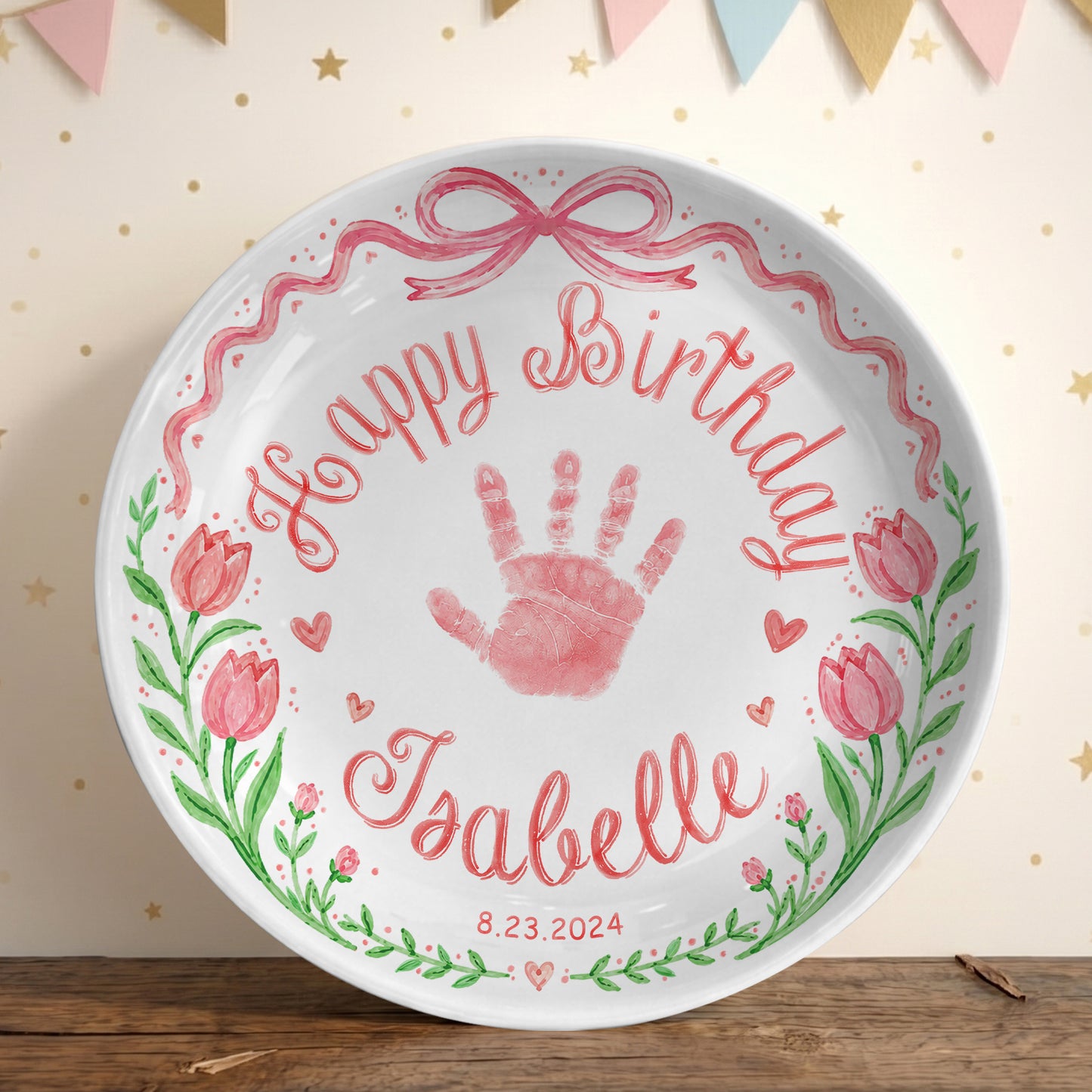 Baby Handprint Personalized Birthday Plate for Girl P727HZM0