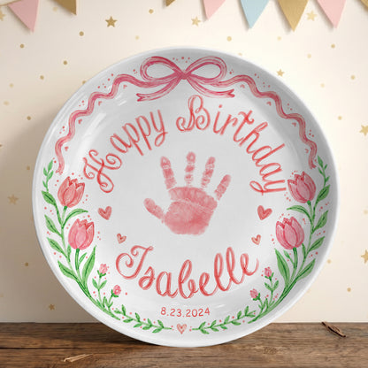 Baby Handprint Personalized Birthday Plate for Girl P727HZM0