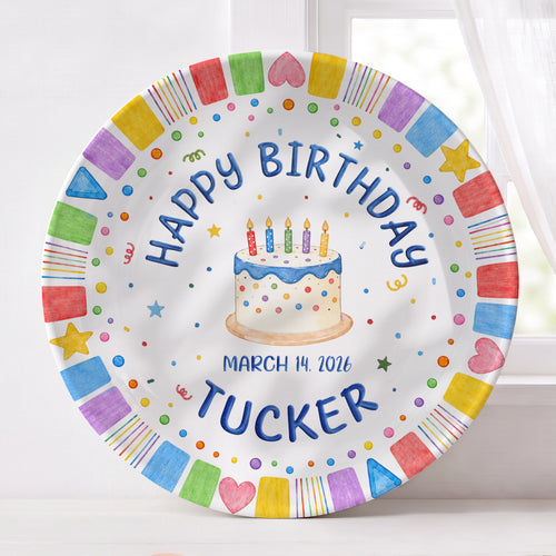 Colorful Birthday Cake Personalized Birthday Plate, Birthday Party Keepsake Gift P722I1O0