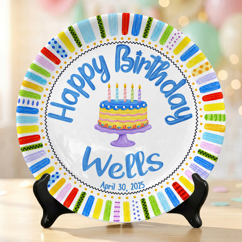Colorful Cake Custom Name Kids Keepsake Gift Personalized Birthday Plate P821ZAT0