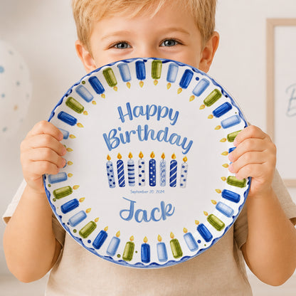Blue Green Candle Border Personalized Birthday Plate P528HJP0