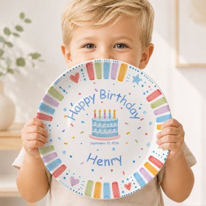 Blue Cake and Colorful Border Cake Personalized Birthday Plate P611K5R0