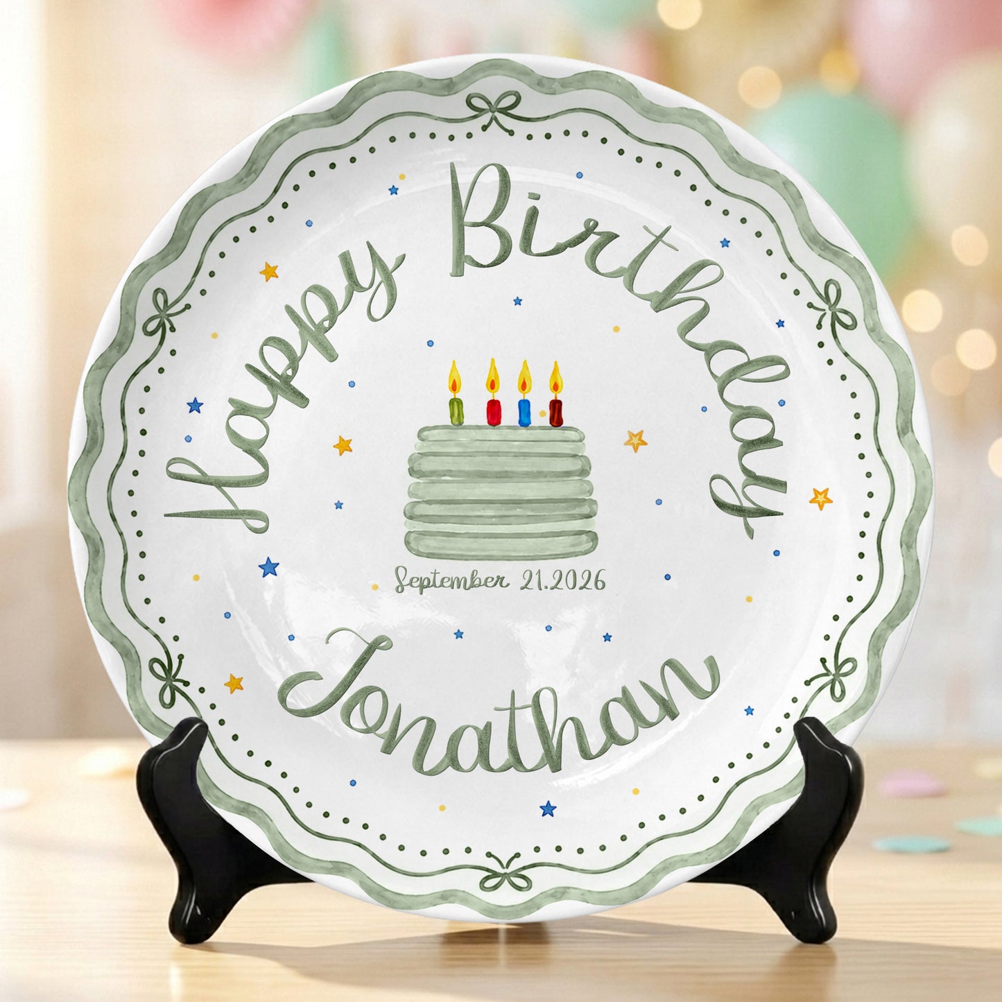 Scalloped Happy Birthday Custom Name Ceramic Keepsake Personalized Birthday Plate D821CNO0