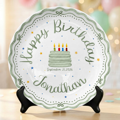 Scalloped Happy Birthday Custom Name Ceramic Keepsake Personalized Birthday Plate D821CNO0