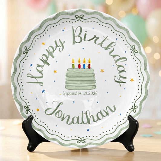 Scalloped Happy Birthday Custom Name Ceramic Keepsake Personalized Birthday Plate D821CNO0