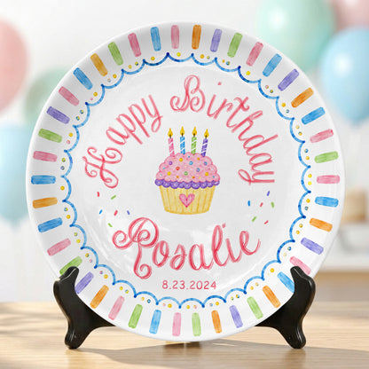 Colorful Cupcake Personalized Birthday Plate for Kids First Birthday Gift P814R8W0