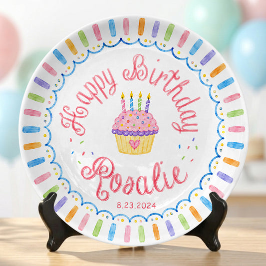 Colorful Cupcake Personalized Birthday Plate for Kids First Birthday Gift P814R8W0