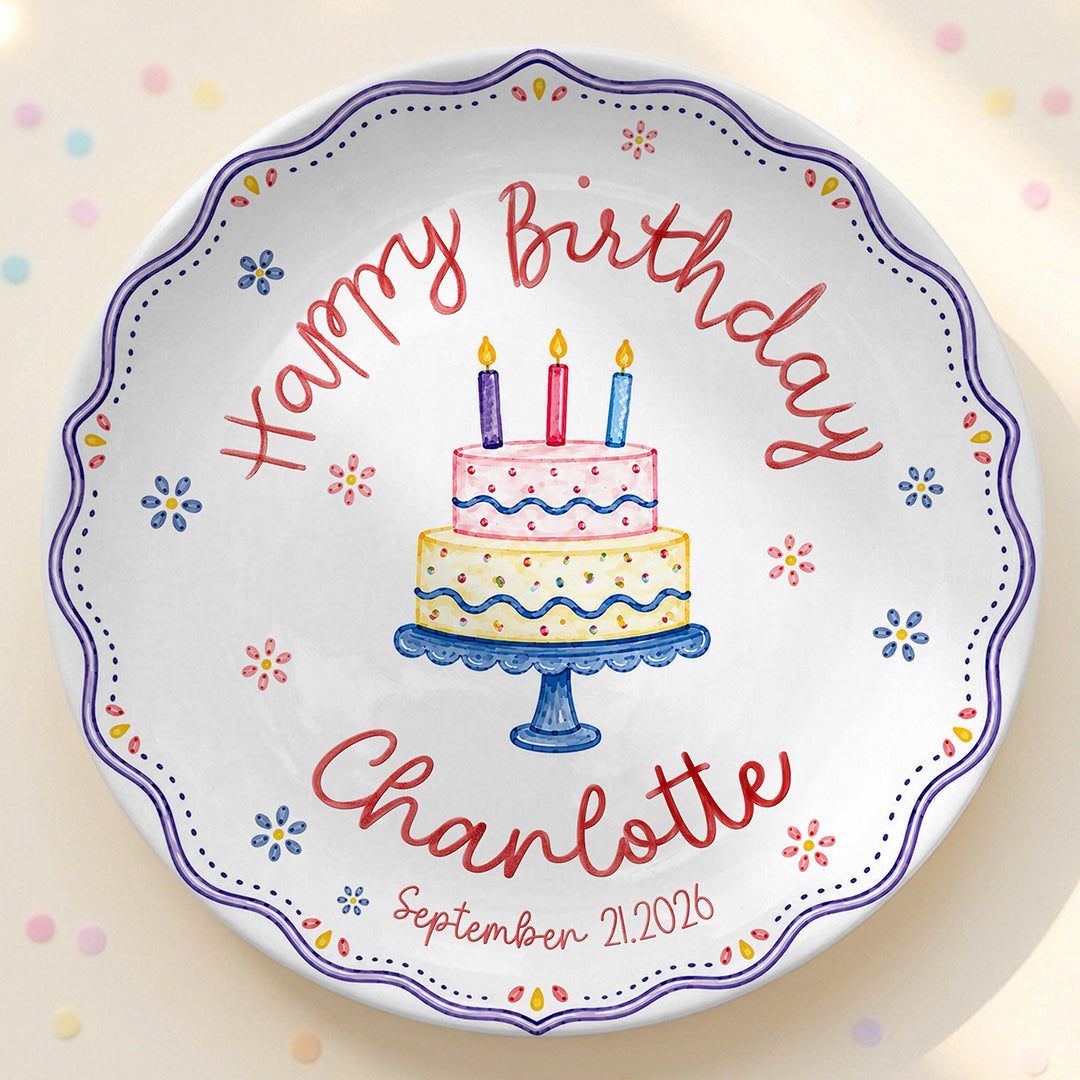 Colorful Cake Scalloped Personalized Birthday Plate for Girls First Gift P810G360