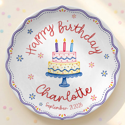Colorful Cake Scalloped Personalized Birthday Plate for Girls First Gift P810G360