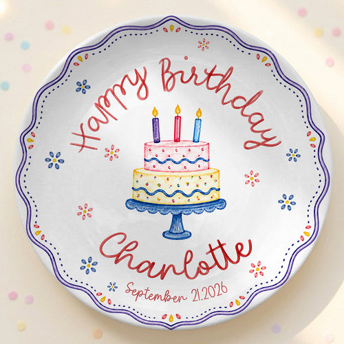 Colorful Cake Scalloped Personalized Birthday Plate for Girls First Gift P810G360