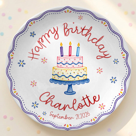 Colorful Cake Scalloped Personalized Birthday Plate for Girls First Gift P810G360