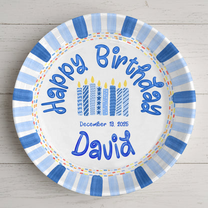 Patterned Blue Candles Personalized Birthday Plate P29SGG0
