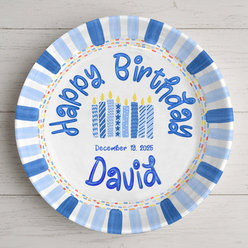 Patterned Blue Candles Personalized Birthday Plate P29SGG0