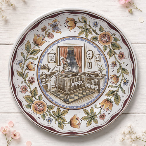 Floral Goose Baby Birth Stats Custom Ceramic Personalized Birthday Plate P825ZLY0