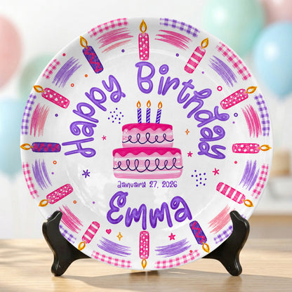 Pink Candle First Birthday Cake Keepsake Girl Personalized Birthday Plate P814VZB0