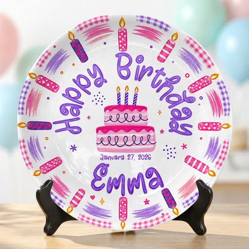 Pink Candle First Birthday Cake Keepsake Girl Personalized Birthday Plate P814VZB0